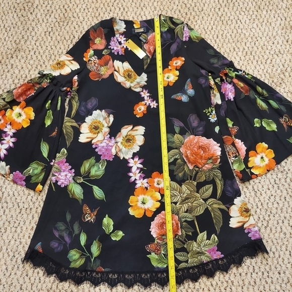 NWT Alexia Admor Vintage Botanical Dark Floral Dress Size Small Bell Sleeves - Picture 5 of 15